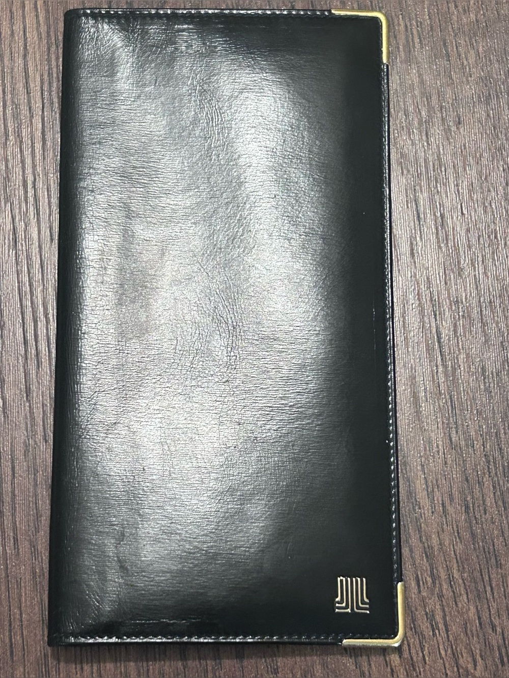 Vintage Lanvin EUC Black Leather Long Coat Wallet Bifold Gold Tips Italy